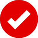 Red circle with white check mark inside.